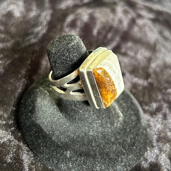 STERLING SILVER AGATE RING SIZE 7 AGATE 925 RING - Picture 2 of 6